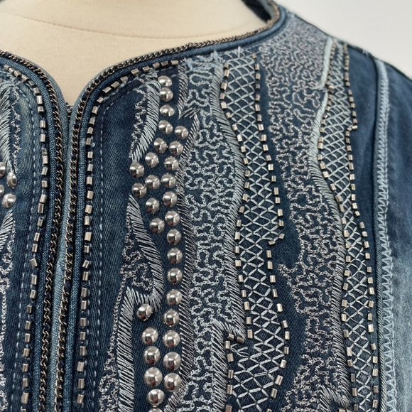 Reba Womens Blue Embellished Embroidered Studded Denim Jean Jacket  Size XL - Picture 5 of 12